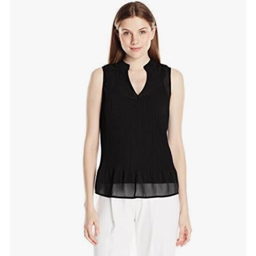 Sleeveless Pleated Chiffon Top, Black
